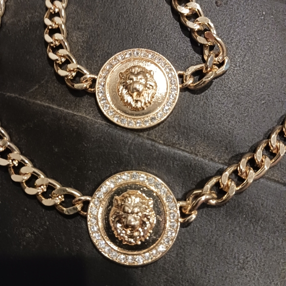 Gold Lion Chain Link Choker Necklace & Bracelet Set - Picture 4 of 7